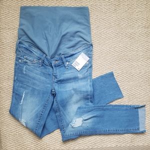 H&M MAMA maternity distressed raw hem light-washed Skinny Jeans